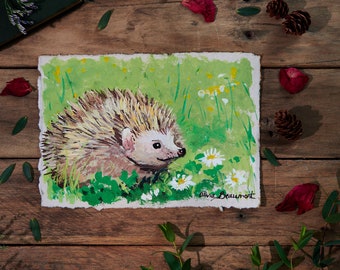 Hedgehog Original Art Painting - I'm Your Daisy