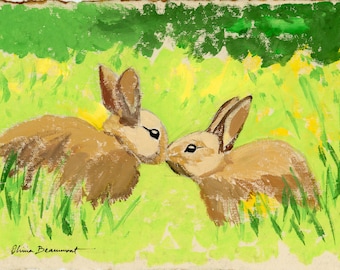 Impressão artística Rabbit Duo - Luz do sol e beijos