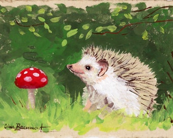 Hedgehog Toadstool Art Print - Bumbling Along