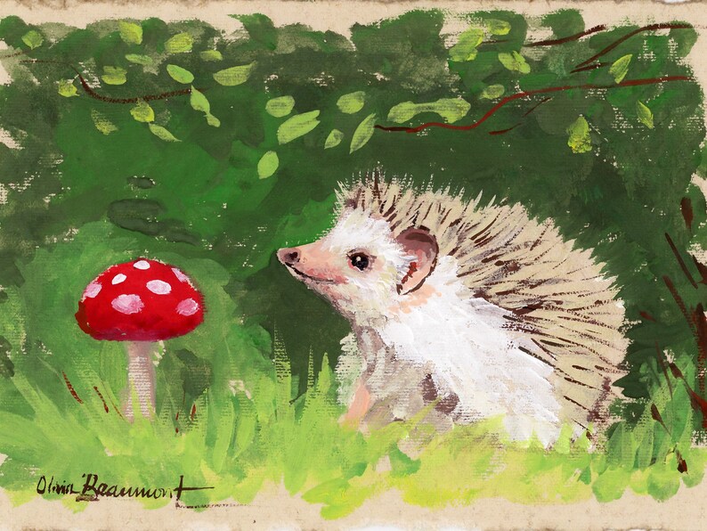 Hedgehog Toadstool Art Print Bumbling Along image 1