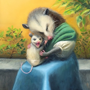 Madonna & Child Opossums Original Oil Painting image 1