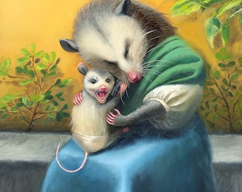 Madonna & Child - Opossums - Original Oil Painting