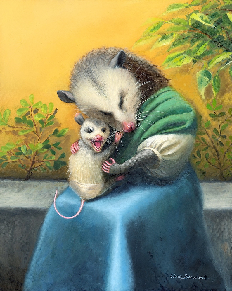 Madonna & Child Opossums Original Oil Painting image 1