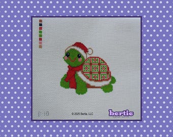 お祝いのタートルニードルポイントキャンバス | クリスマスおばあちゃんスクエアシェル | バーティによる手描きホリデーキャンバス