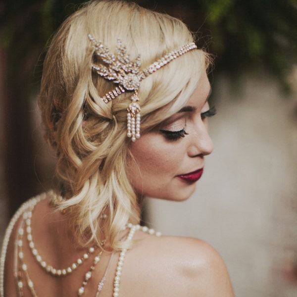 Gatsby Headpiece / Flapper Headpiece / Crystal Headpiece / Pearl Headpiece / Bridal Headband / Formal Headpiece / Kristin Perry