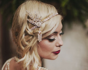 Gatsby Headpiece / Flapper Headpiece / Crystal Headpiece / Pearl Headpiece / Bridal Headband / Formal Headpiece / Kristin Perry