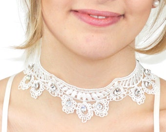 Bridal Lace Choker / Crystal Lace Choker Necklace / Bridal Choker / Lace Choker Necklace