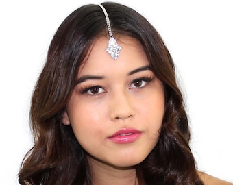 Dainty Crystal Triangle Tikka Chain Headpiece Bridal Prom Hair Accessories