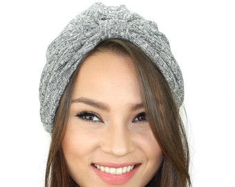 Grey Knit Sweater Turban Headband - Handmade Kristin Perry
