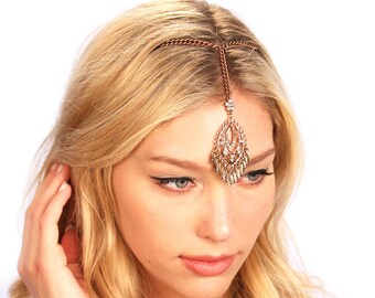 Bronze Crystal Tikka Headpiece: Grecian Boho Hair Jewelry