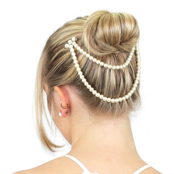 Pearl Bun Hair Comb / Bridal Pearl Hair Comb / Decorative Draping Pearl Hair Piece / Pearl Hair Accessories