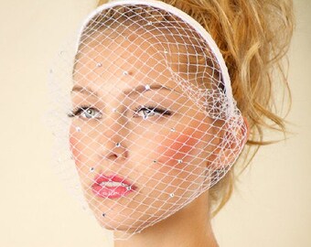 French Veil Netting Headpiece / Crystal Bridal Headband / Veil Hair Accessories / Kristin Perry Headband