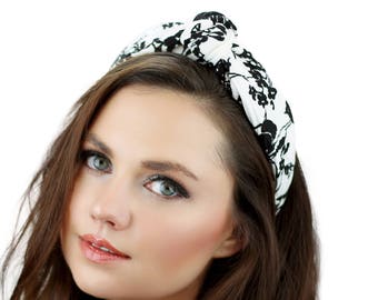 Floral Top Knot Headband / Women's Knot Headband / Black & White Headband / Kristin Perry Headband