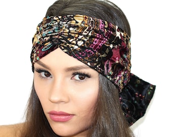 Burnout Velvet Bow Headband / Womens Bow Headband / Velvet Turban Headband / Velvet Turban / Knit Headband / Bow Turban / Kristin Perry