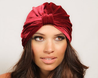 Velvet Oxblood Turban / Burgundy Velvet Turban / Black Velvet Turban / Chemo Hat / Kristin Perry