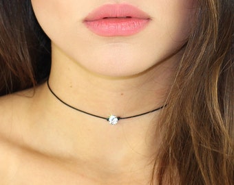 Swarovski Crystal Choker / Black Crystal Choker / Black Leather Choker / Black Choker / Kristin Perry