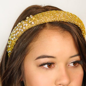 Rhinestone Beaded Headband / Gold Crystal Rhinestone Headband / Gold Holiday Headband / Kristin Perry image 1