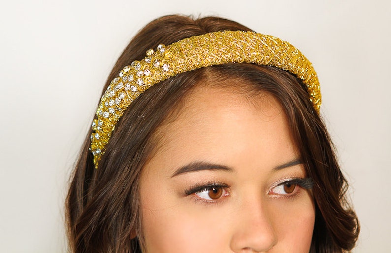 Rhinestone Beaded Headband / Gold Crystal Rhinestone Headband / Gold Holiday Headband / Kristin Perry image 1