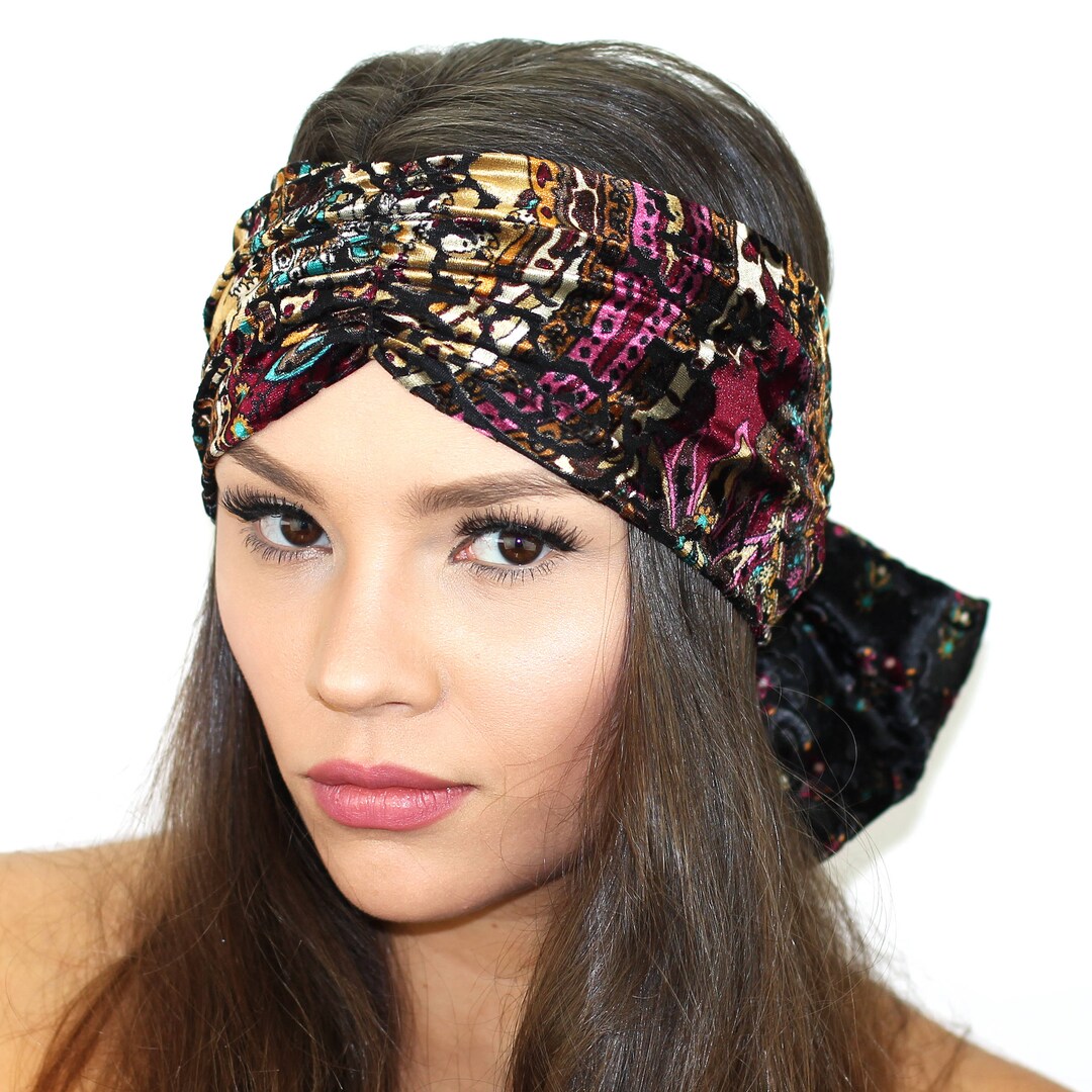 Burnout Velvet Bow Headband / Womens Bow Headband / Velvet Turban