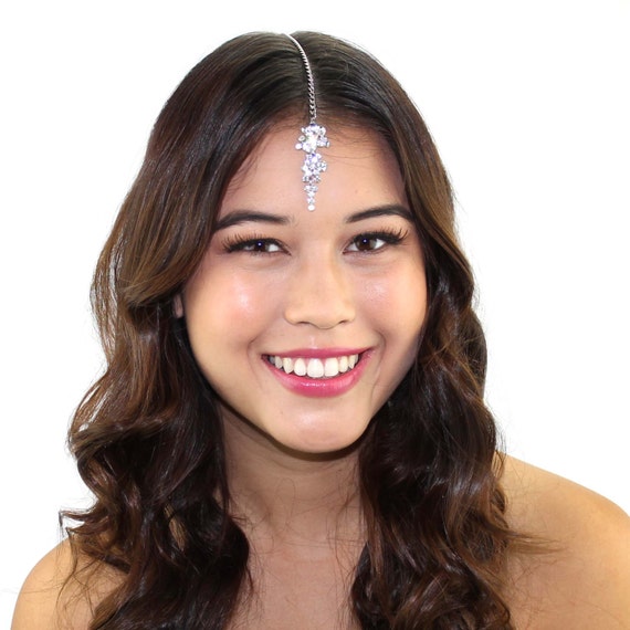 Crystal Bridal Tikka Headpiece: Silver Forehead Jewelry  display picture 1