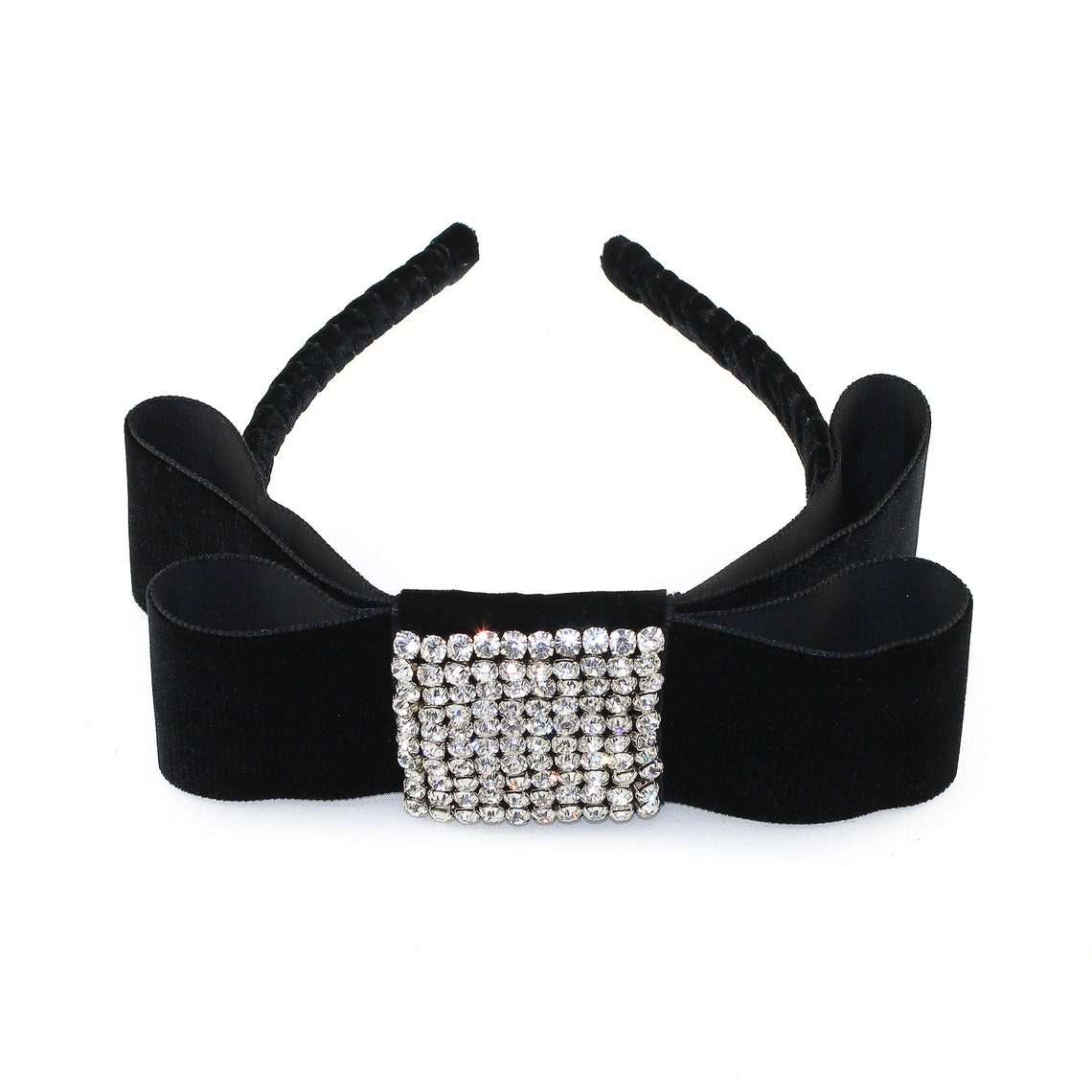 Black Velvet Bow Headband / Crystal Bow Headband / Womens Etsy