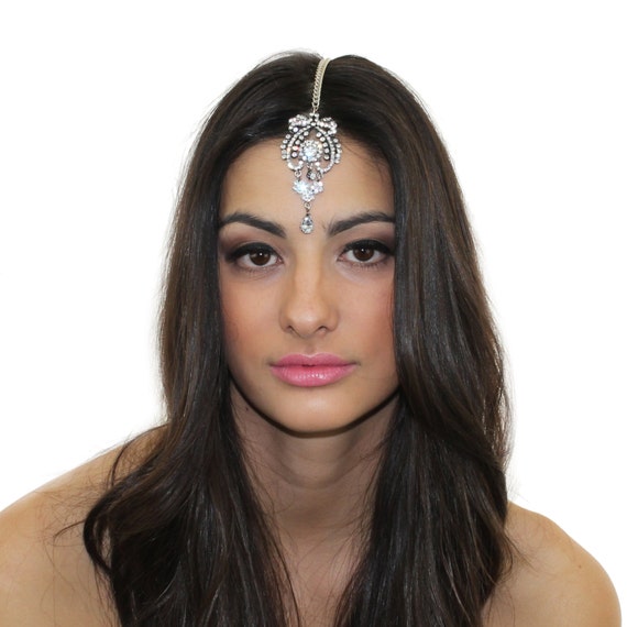 Crystal Tikka Headpiece Head Jewelry Silver Tikka Hair Chain Maang Tikka Kristin Perry Etsy
