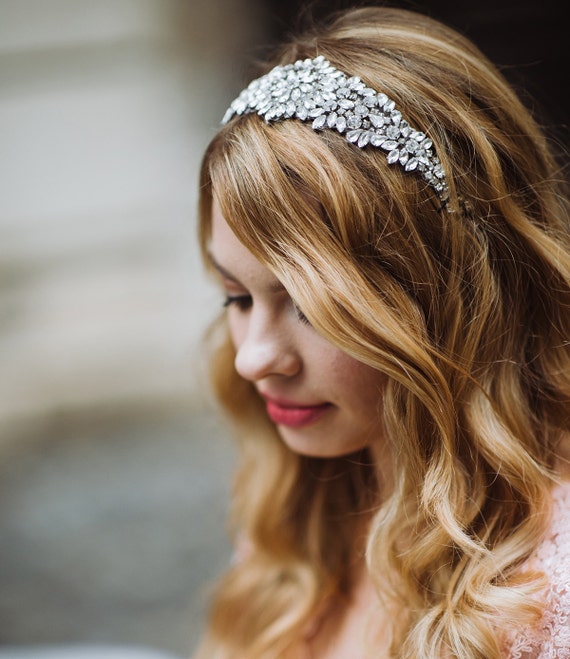 Jeweled bridal headpiece. Crystal Wedding Headpiece Bridal Headband Silver, Cubic  main image 3