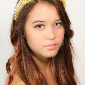 Rhinestone Beaded Headband / Gold Crystal Rhinestone Headband / Gold Holiday Headband / Kristin Perry image 3