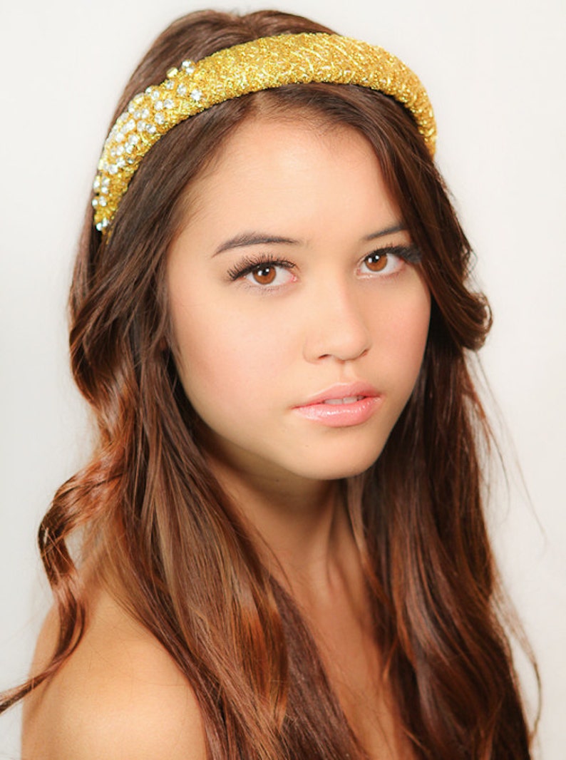 Rhinestone Beaded Headband / Gold Crystal Rhinestone Headband / Gold Holiday Headband / Kristin Perry image 3