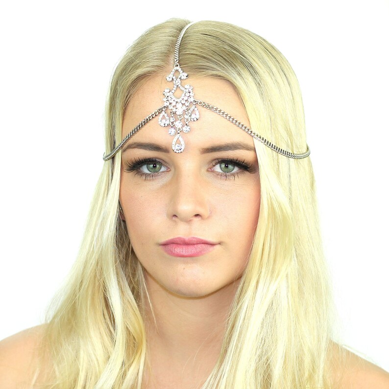 Crystal Chain Headpiece / Boho Bridal Chain Headband / Kristin Etsy