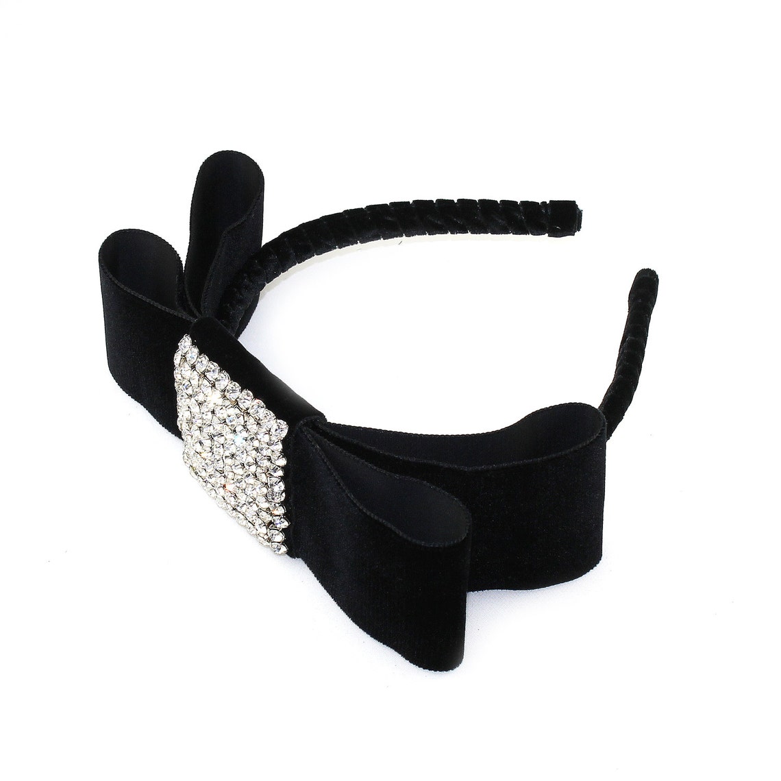 Black Velvet Bow Headband / Crystal Bow Headband / Womens Etsy