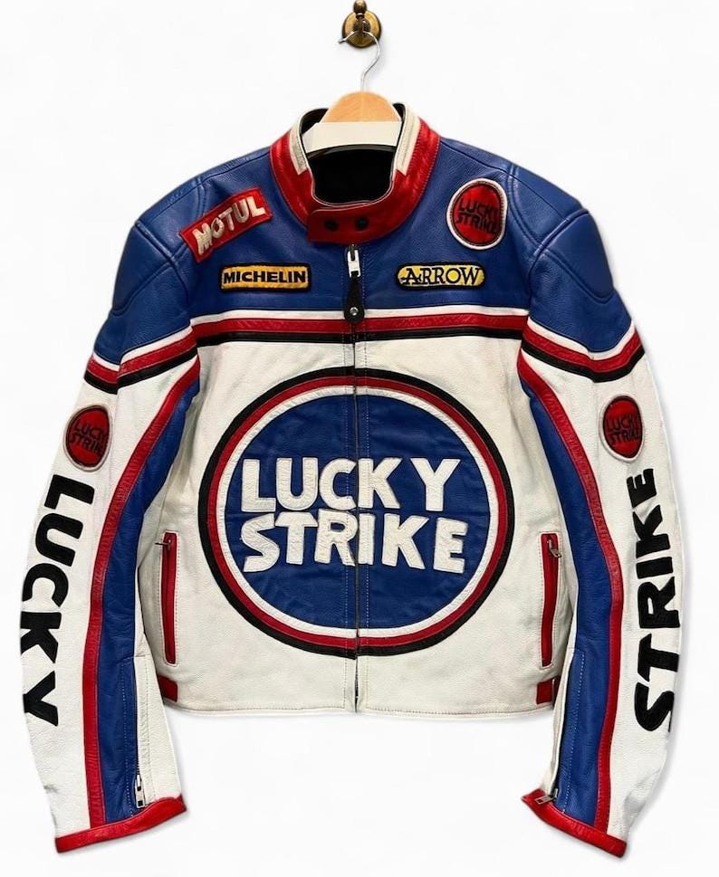 Leather Racing Jacket Lucky Strike - Etsy Leather Racing Jacket Lucky Strike - Etsy