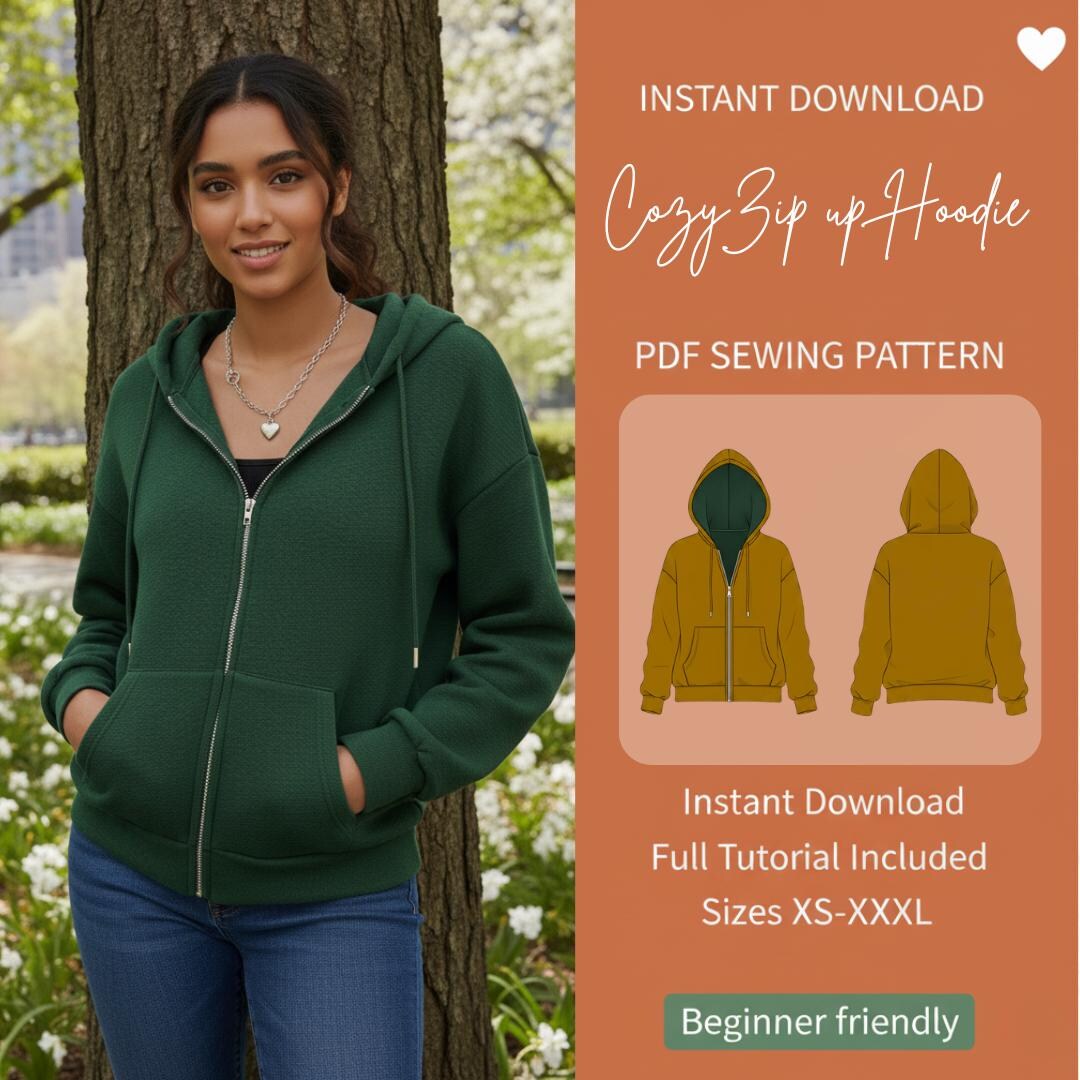 Hygge Zip up Hoodie Pattern: Cozy Relaxed Fit Jacket (PDF Pattern XS ...