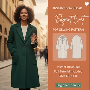 Elegant Long Coat Sewing Pattern: Joyce Style (PDF Pattern XS-XXXL)