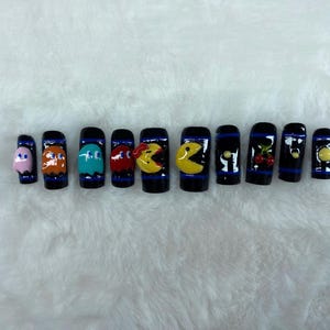 3D PacMan/Mrs.PacMan Press On Nails - 3D Art PacMan and Ghosts Retro Video Game Press On Nails Custom Made to Fit You!