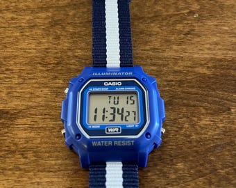 Custom Made Blue Casio Watch with Blue/White Strap
