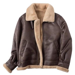Echte braune Bomberjacke für Herren - Lammfell & echter Schaffellledermantel