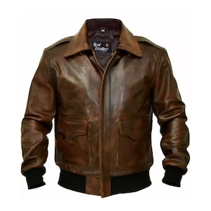 Giubbotto bomber da aviatore A-2 G-1 da uomo in pelle marrone anticata