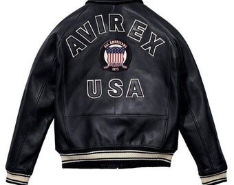 Giubbotto da aviatore in vera pelle Avirex da uomo: bomber da aviatore vintage nero