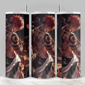 Anime Krieger 20 Unzen Skinny Tumbler | Edelstahl Thermobecher mit Strohhalm | Rothaariger Kämpfer Fan Art Design |