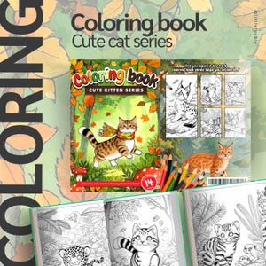 Coloring Book - Cute Cat Series Printable PDF -  Coloring Pages for Kids – Printable Cartoon – Line Art Activity Sheets