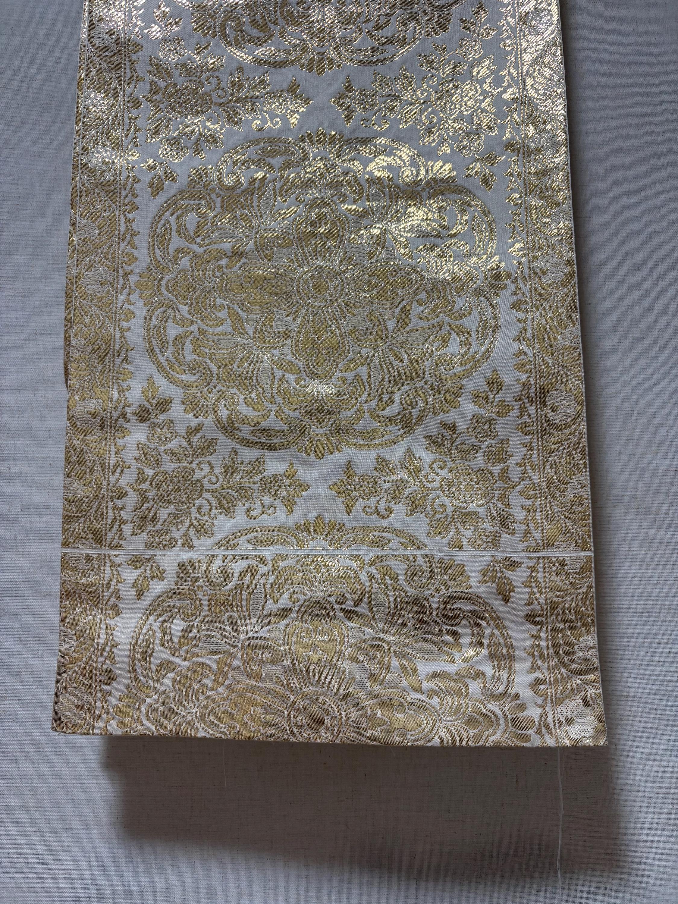 Japanese Metallic Thread and Brocade Silk Nagoya Obi - Gray, Gold, Silver Floral Japanese Obi Brocade - Etsy main image 4