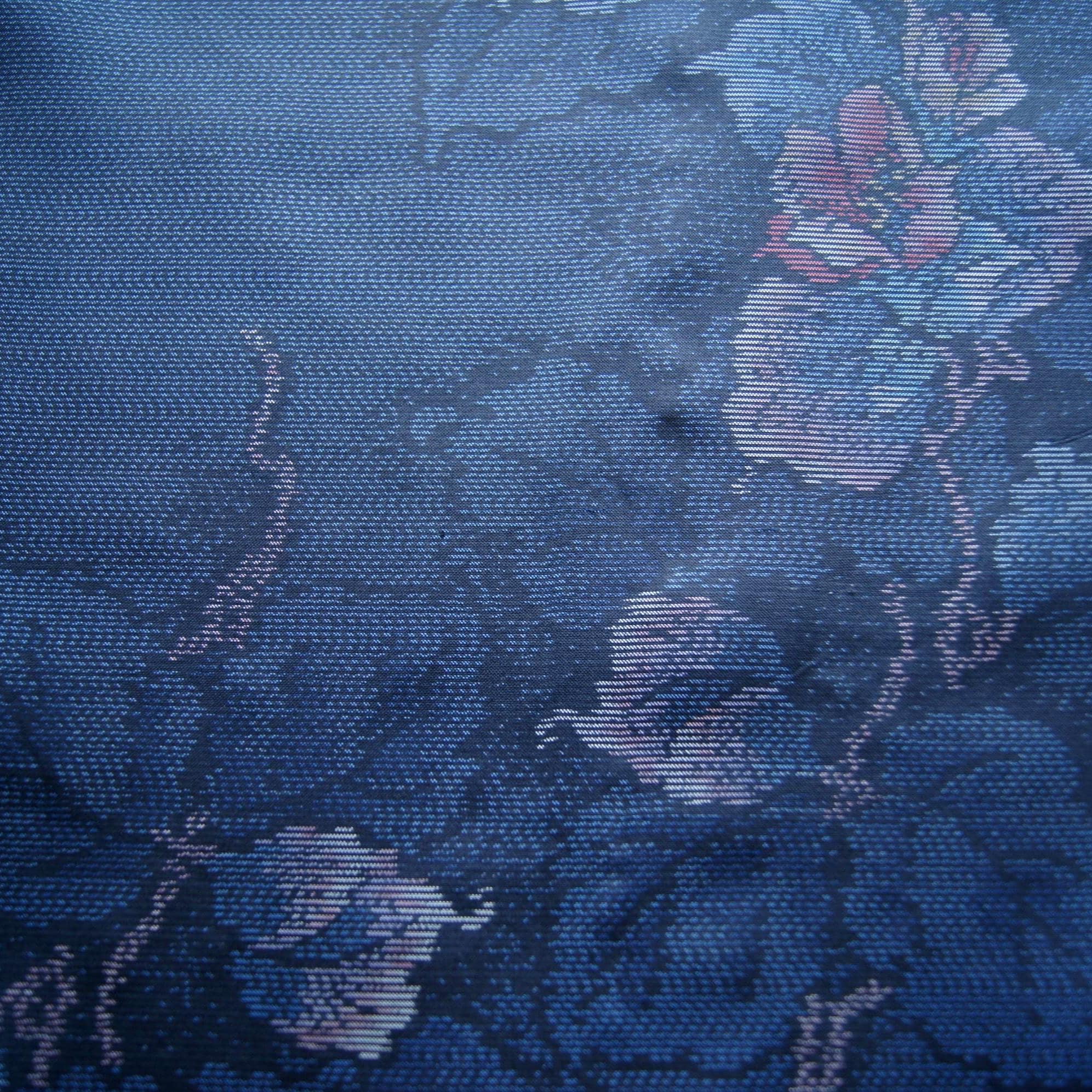 Indigo Floral Tsumugi Silk, Vintage Japanese Kimono Fabric, Textured Woven Botanical Textile, Craft & Quilting Supply by Length, from JAPAN