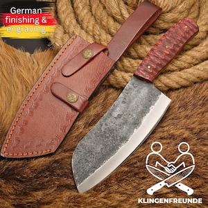 Hand-forged carbon steel knife 28cm, Pakkawood handle sharpened in Germany, Bushcraft Kitchen Outdoor