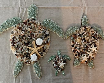 Arte de vidrio triturado de tortuga marina