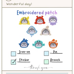 Parches bordados de animales de acuario - Especies marinas Versión impresa 01 - para decoración, regalo de cumpleaños, adornos, atuendos o accesorios