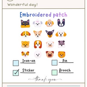 Parches bordados de perros japoneses - Versión impresa estilo animales japoneses 01 - para decoración, regalo de cumpleaños, adornos, atuendos o accesorios