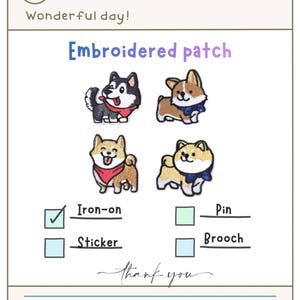 Parches bordados de perros Shiba - Lindo estampado Shiba versión 01 - para decoración, regalo de cumpleaños, adornos, atuendos o accesorios