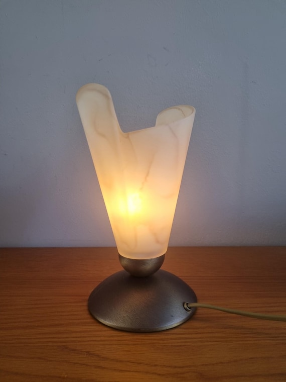 Vintage Chalice Table Lamp – Marbled Frosted Glass, Memphis Style Desk Light