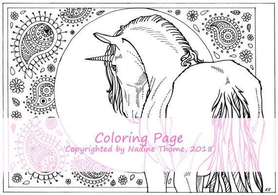 Hand Drawn Unicorn Coloring Page 1 Black And Gray Line Work Etsy etsy